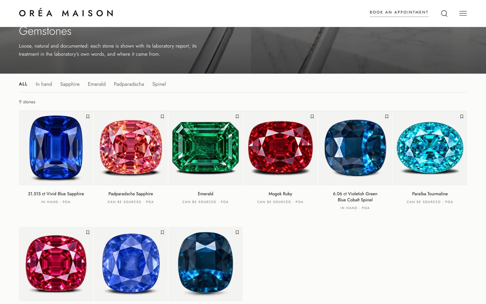 The ORÉA MAISON stone catalogue